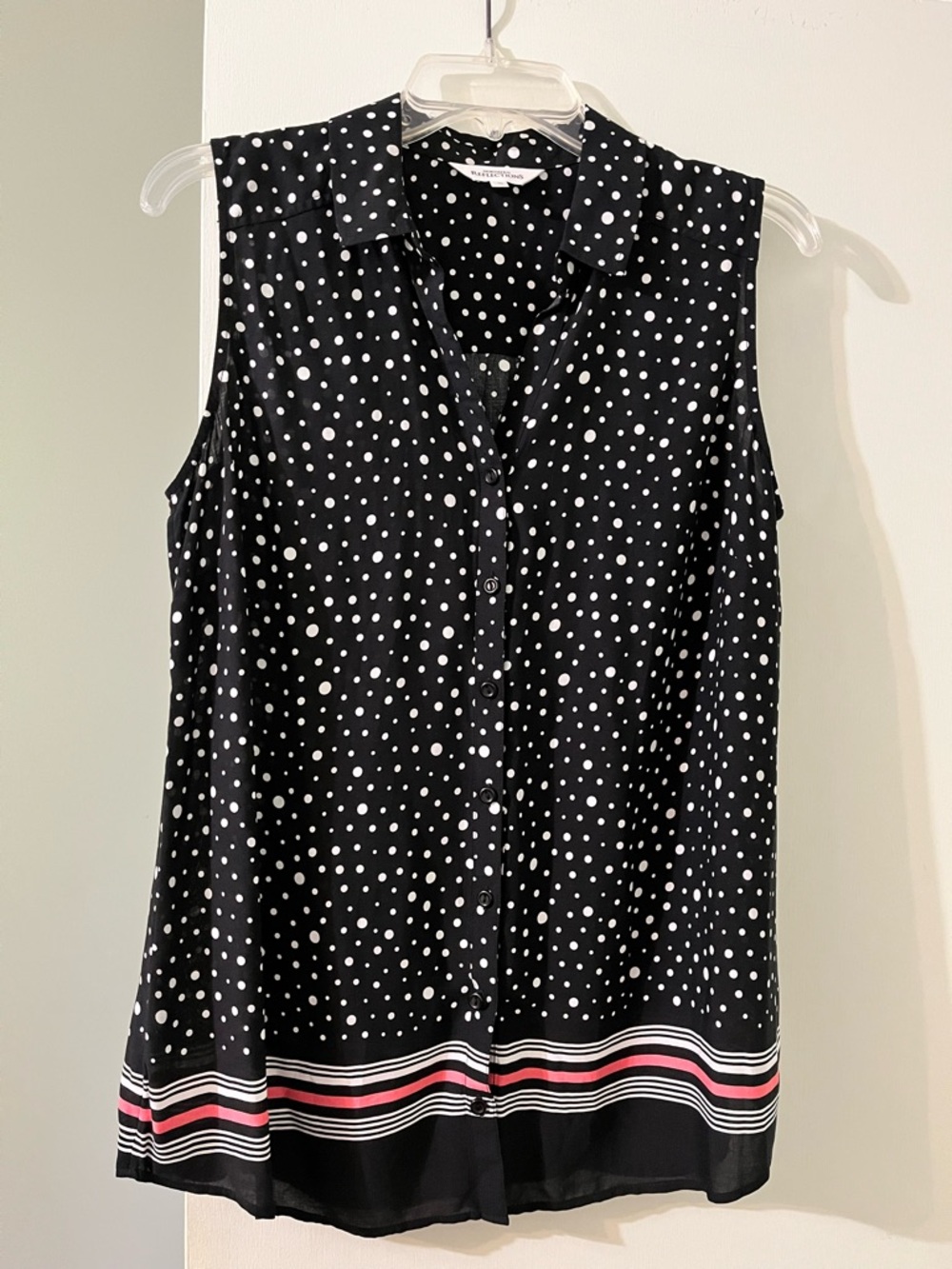 Northern Reflections 💯 rayon semi sheer black tunic top polka dots and stripes